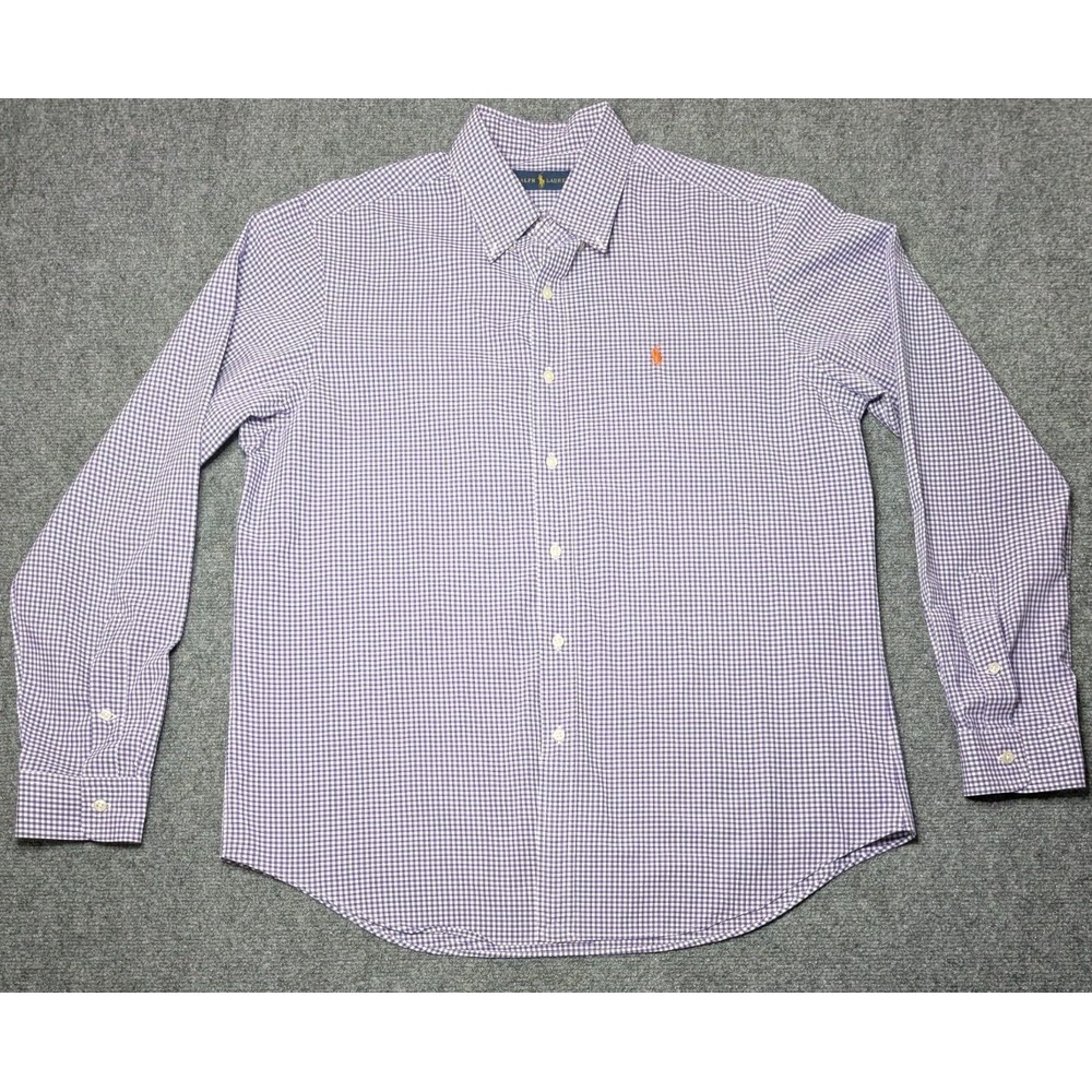 Ralph Lauren Men's Long Sleeve Button Down Size Large‎ Purple Check Plaid Orange